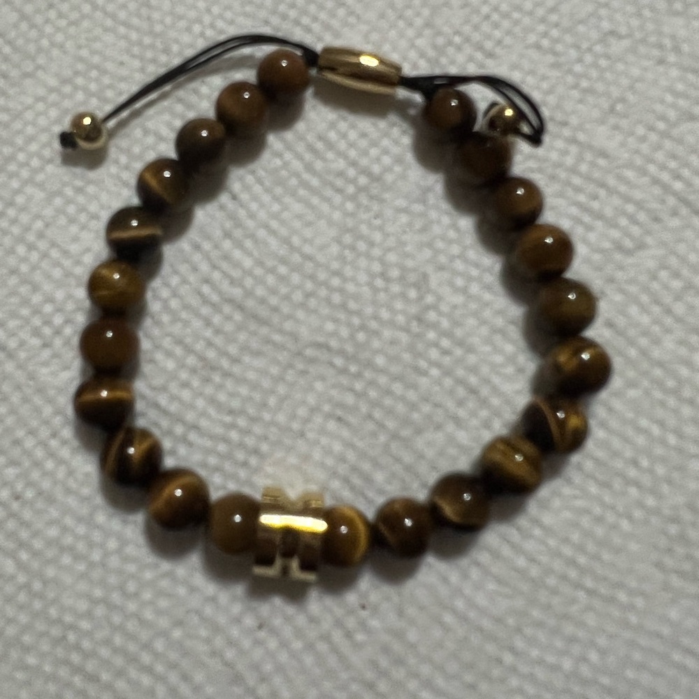 Mens Stainless steel Tiger eye beaded bolo bracelet